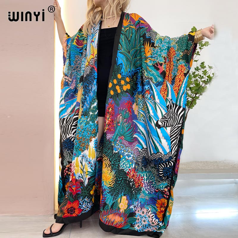 Robe Silk Women - WINYI ชุดกิโมโนผู้หญิงสไตล์แอฟริกาและตะวันออกกลาง เสื้อคลุมกิโมโนแบบเย็บติดกัน ชุดค็อกเทลเซ็กซี่สไตล์โบโฮ ชุดแม็กซี่สำหรับวันหยุดในแอฟริกา แขนเสื้อทรงปีกค้างคาว