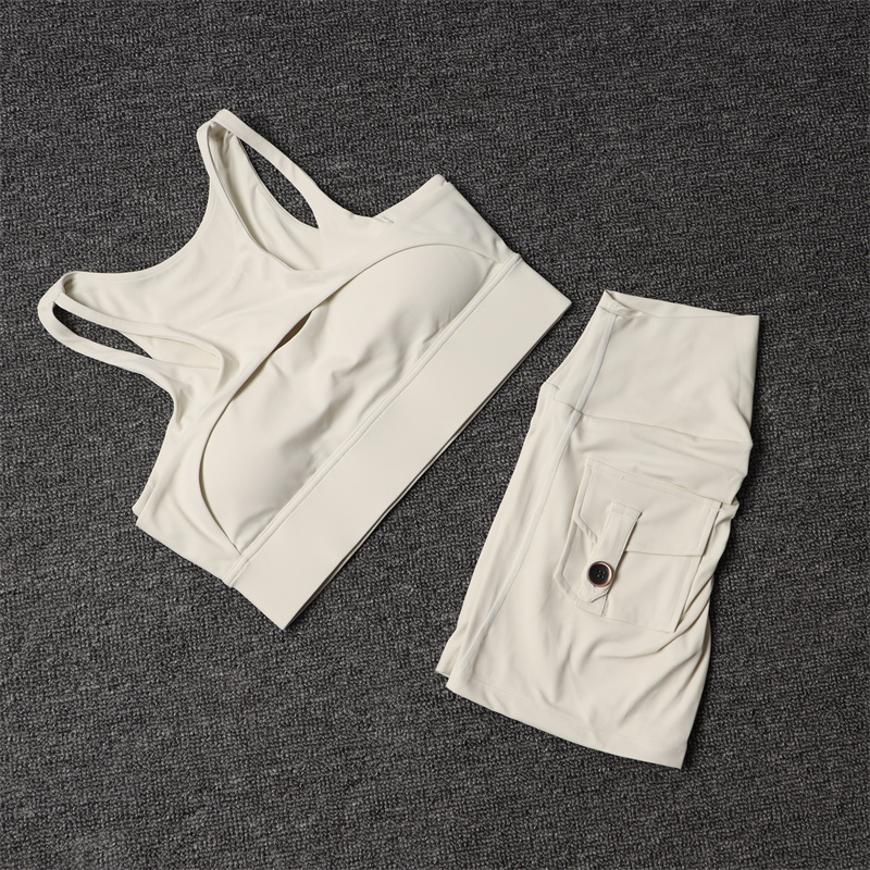 Sports Bra High Impact - กางเกงขาสั้นออกกําลังกายชุดโยคะชุดสตรีสูงเอวกีฬา Bra ออกกําลังกายขี่จักรยานกางเกงขาสั้นชุดกีฬาพร้อมกระเป๋า