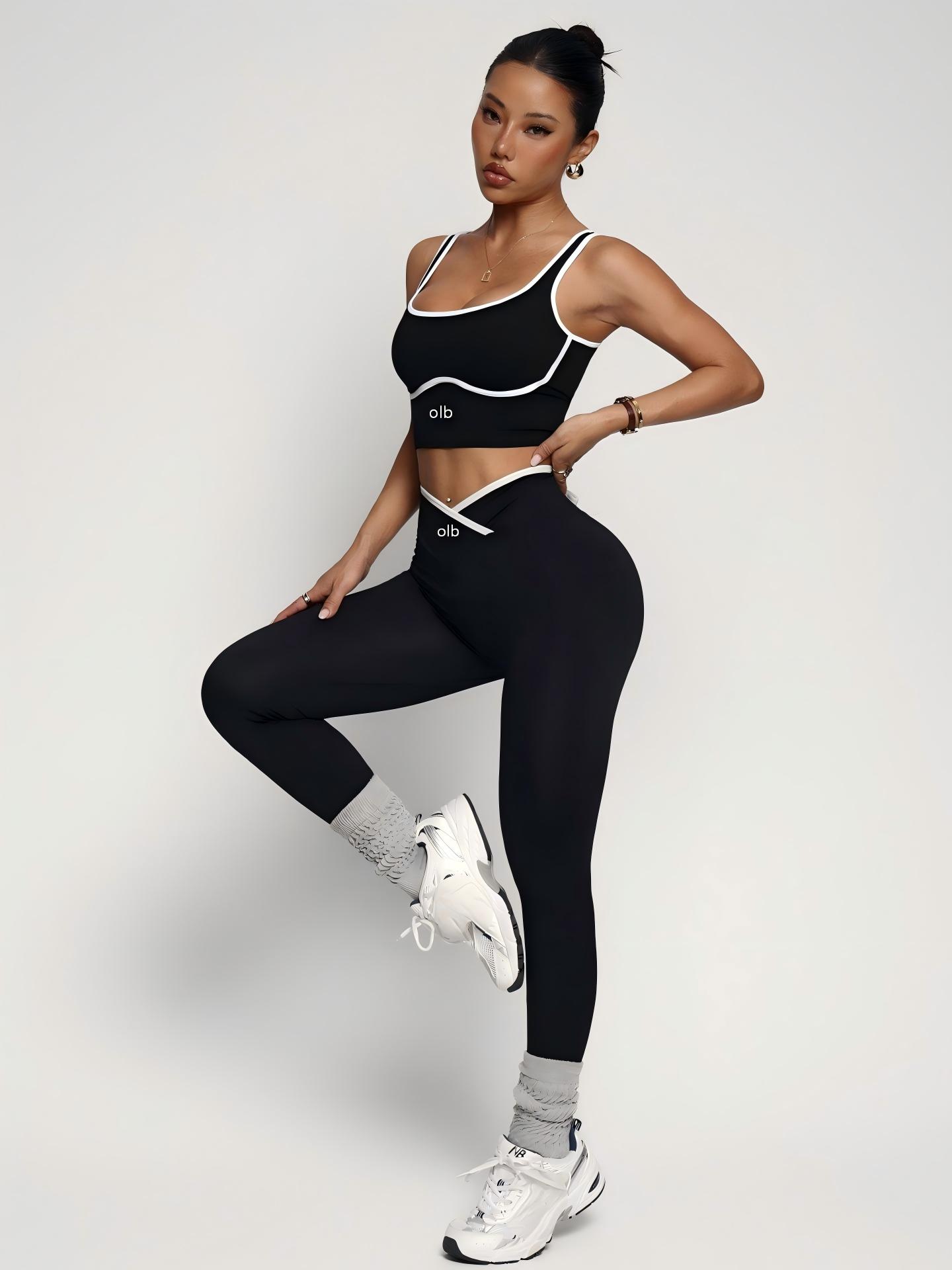 Sports Bra High Impact - ชุดออกกำลังกาย 2 ชิ้น ประกอบด้วยเสื้อชั้นในกีฬาและกางเกงเอวสูง ยกสะโพก ดีไซน์หรูหราและสวมใส่สบายสำหรับผู้หญิง