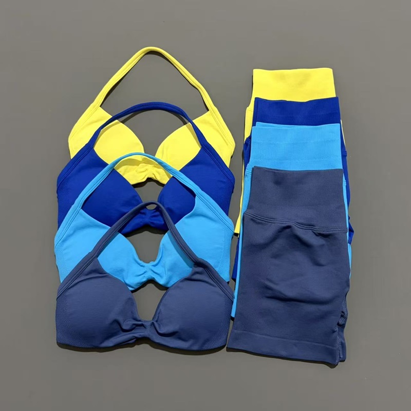 Sports Bra High Impact - 2 ชิ้น HISTELLO ชุดกีฬาชุดโยคะแบบไม่มีรอยต่อสตรappy บราเอวสูงกางเกงขาสั้นระบายอากาศได้ดียิมออกกำลังกายเสื้อผ้าออกกำลังกาย